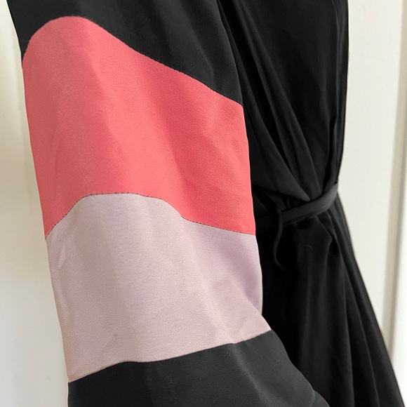 Vintage 40s Saybury Robe Dressing Gown Tricolor Black Peachy Coral Lavender S - Picture 4 of 16